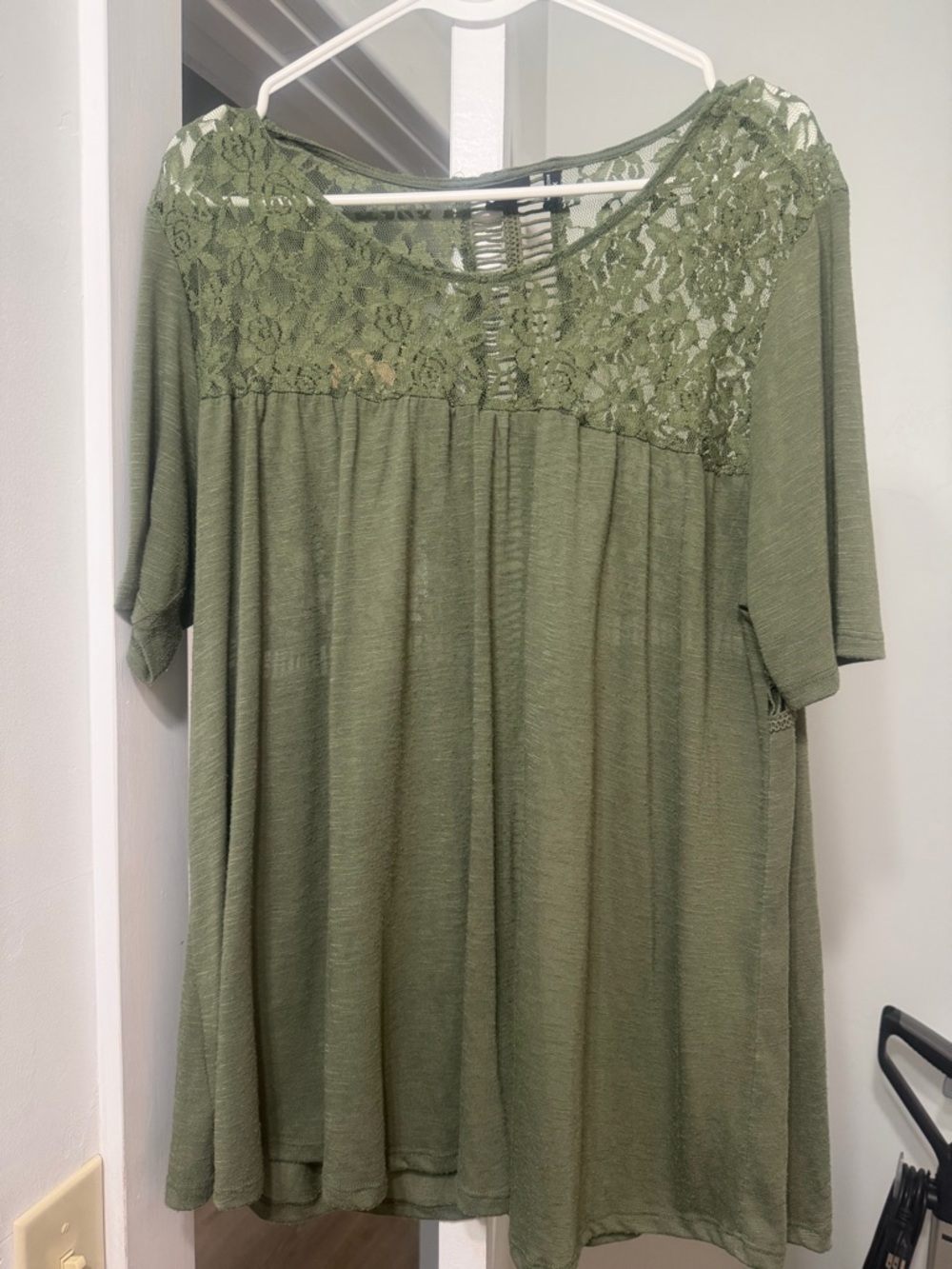 Olive Green Lace Yoke Women's Top